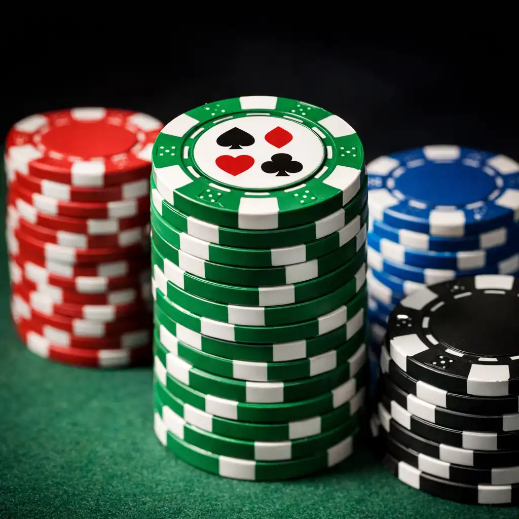 Stos kolorowych żetonów pokerowych na stole