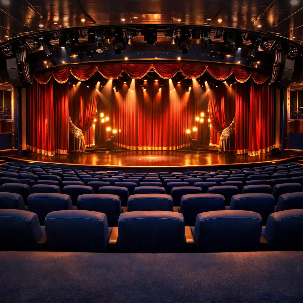 Wnętrze teatru na statku wycieczkowym z widownią i sceną